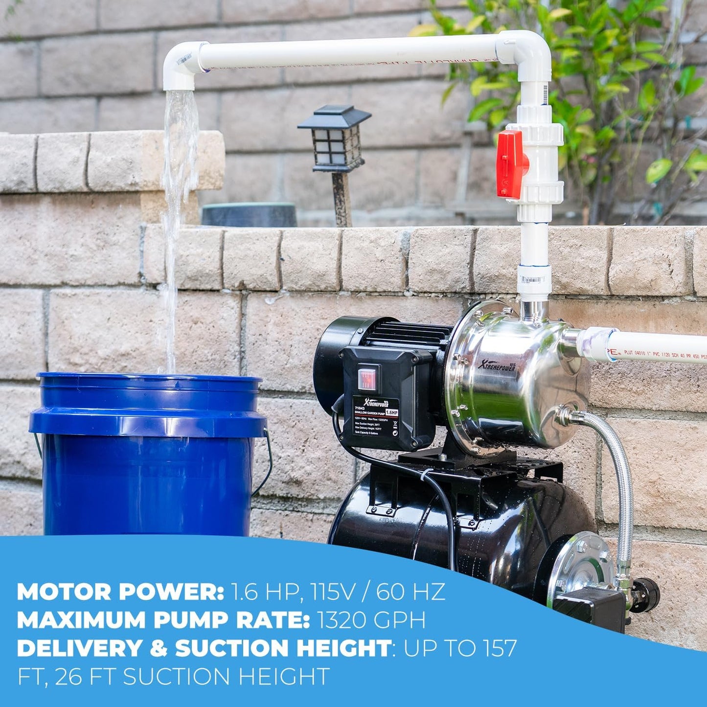 XtremepowerUS 1.6HP Shallow Well Pump with Pressure Tank, 1320GPH, 115V, Pressure Switch, Automatic Water Booster Jet Pump for Home, Garden, Lawn
