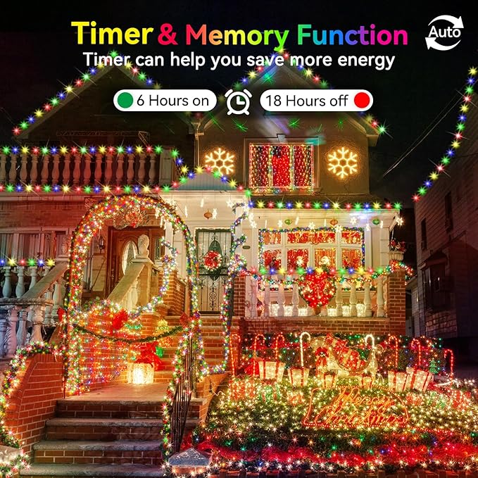 Hezbjiti 2 Pack 1000 LED 403 FT Christmas String Lights Outdoor, 8 Lighting Modes IP44 Waterproof Fairy Lights with Timer and Dimmable Function for Party Tree Decorations (Multicolor, Green Wire)