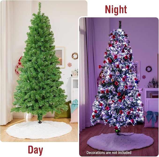 HAPPYGRILL 7FT Pre-lit Fiber Optic Christmas Tree, Artificial Xmas Tree Spruce Tree Green Tree with Metal Stand, 820 Branch Tips, Full Tree for Holiday Decoration