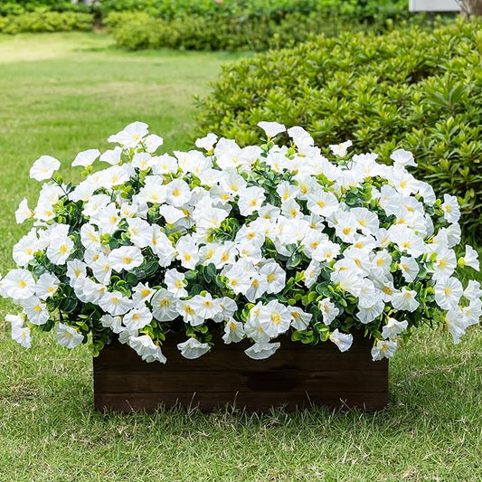 Lnoicy Artificial Flowers for Outdoor 12 Bundles Eucalyptus Fake Flowers for Planter,UV Resistant Fake Morning Glory for Home/Porch/Garden Decoration（White）