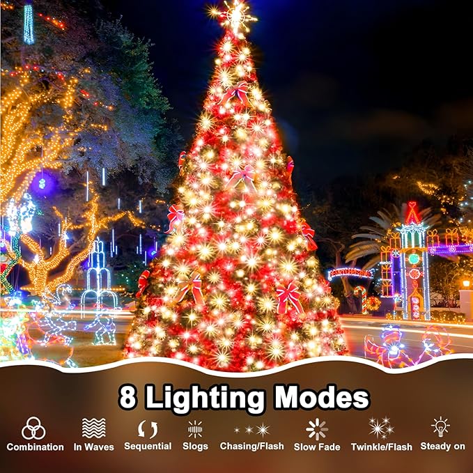328 FT 1000 LED String Lights Outdoor Indoor, Christams String Lights Waterproof 8 Modes & Timer, Fairy Lights Plug in for Bedroom, Weeding, Patio, Party, Holiday,Christmas Decor (Red+Warm)