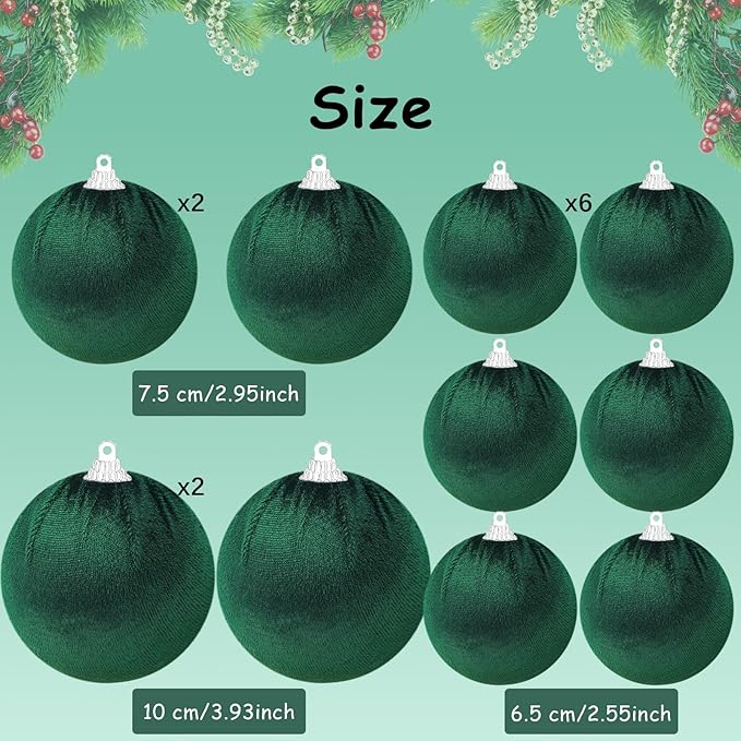 Gresorth St. Partrick Day Hanging Bauble Decoration Dark Green Velvet Fabric Wrapped Ball Handmade Ornament Supermarket Store Pub 10pcs