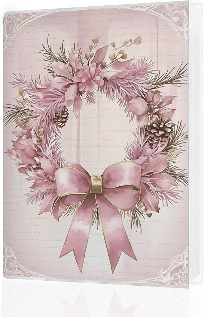 Pink Christmas Photo Albums 4x6 inch Hold 36 Pictures, Coquette Bow Xmas Wreath Winter Holiday Small Memory Photo Album Book for Baby Family Graduation Wedding Travel Vacation