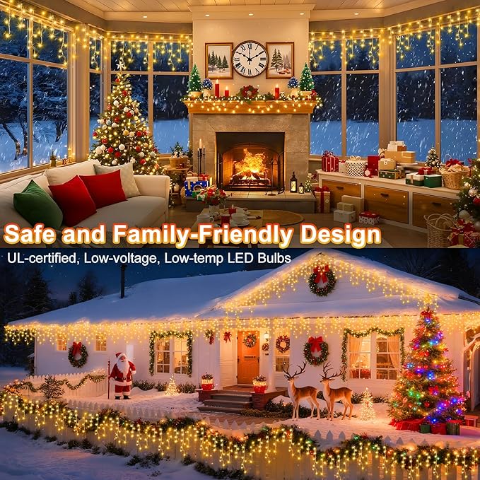 KNONEW 164FT 1600 LED Christmas Lights Outdoor Decoration with 320 Drops Timer 8 Modes Hanging Lights Plug in Waterproof Indoor Decor for Holiday Wedding Party Window (Warm White)