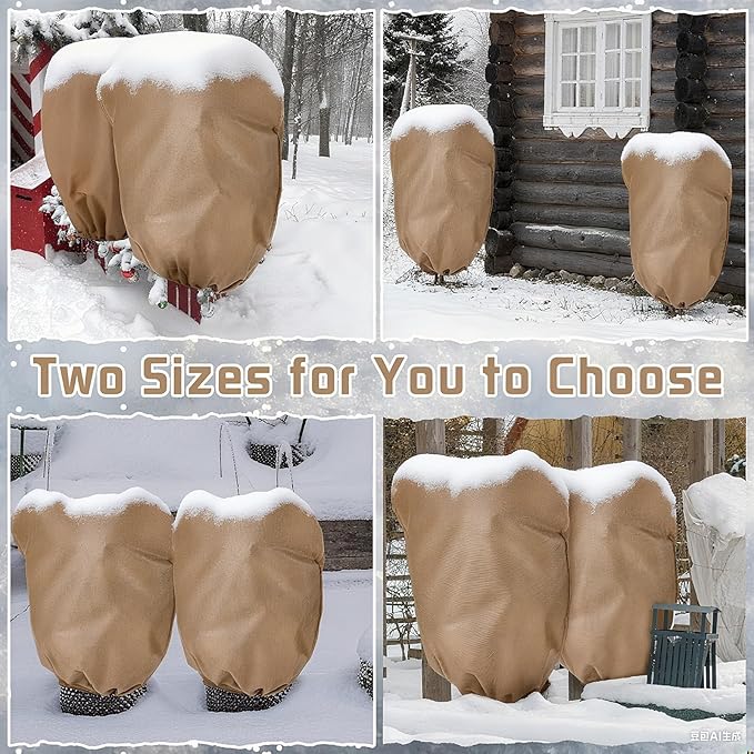 4 Pcs Plant Covers Freeze Protection 2 Size 47" x 32" and 71" x 47" Reusable Plant Protector with Zipper and Drawstring, Winter Bush Covers Freeze Protection from Cold Sun Frost Wind(Brown)