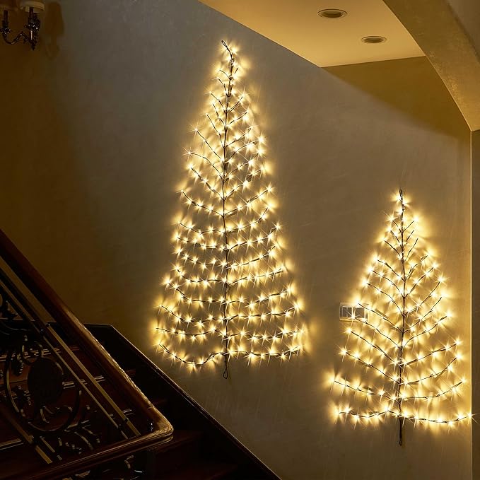 Hairui Lighted Brown Wall Tree 6FT 180 Warm White LED Lights for Easter Home Fireplace Christmas Decoration Inside Outside