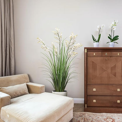 Artificial Tall Grass Plants with Pots 47“ 1 Pack Lily of The Valley Artificial Grass Home Interior Decorating and Outdoor Garden Decorations（White）