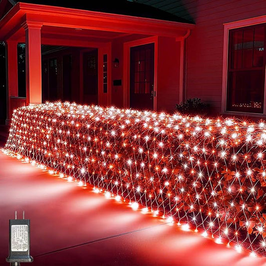 LitHome 21FT x 5FT Christmas Net Lights Outdoor, 360 LED Red White Bush Lights with 8 Modes, Connectable Waterproof Net Mesh Light Dark Green Wire for Bushes Shrubs Outdoor Christmas Holiday Decor