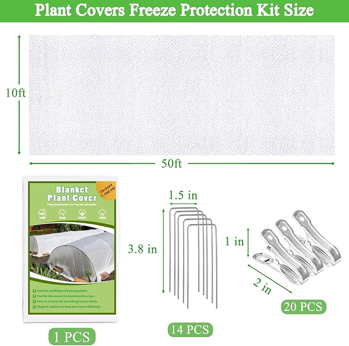 POILKMNI 10'x50' Plant Covers Freeze Protection - Plant Covers for Winter, Frost Cloth Tree Freeze Protection, Frost Blankets for Outdoor Plants, Winter Floating Row Cover