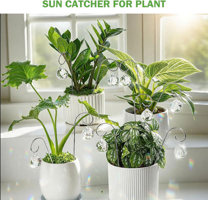 HDCRYSTALGIFTS 9 Pieces 30mm Crystal Ball Prisms Suncatchers with 7.5’’ Small Trellis for Mini Potted Plants Accessories Indoor Fairy Garden Sun Catchers Gift for Plant Lovers (Sliver Stakes)