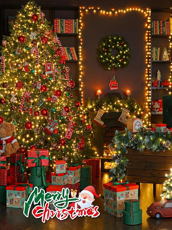 6 Pack Solar Christmas Lights Outdoor Waterproof, 600 LED 198 FT Solar Powered String Lights Outdoor with Green Wire 8 Lighting Modes, Mini LED Xmas Tree Light for Fence Party Decorations, Warm White