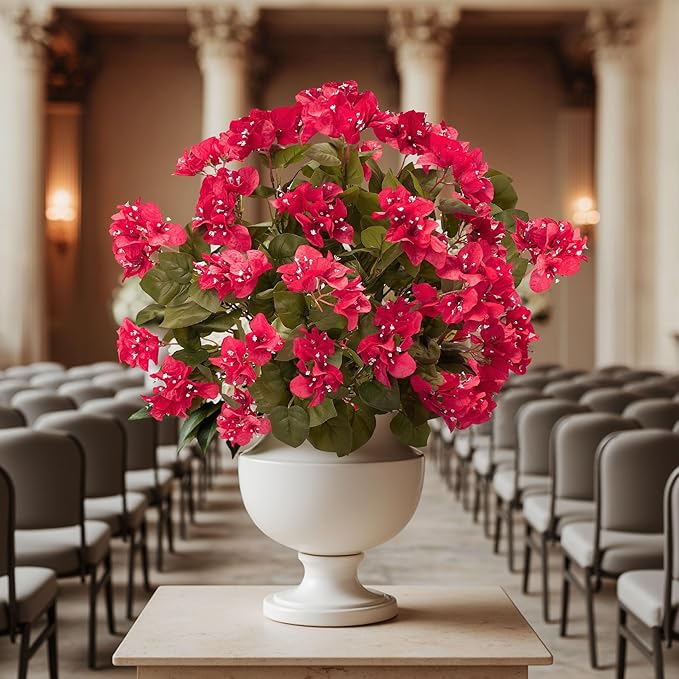 4 Pcs Artificial Flowers Bougainvillea Outdoor Artificial Plants Faux Flowers with Stems Silk Flowers for Wedding Porch Living Garden Decor(4PCS,Rose Red)