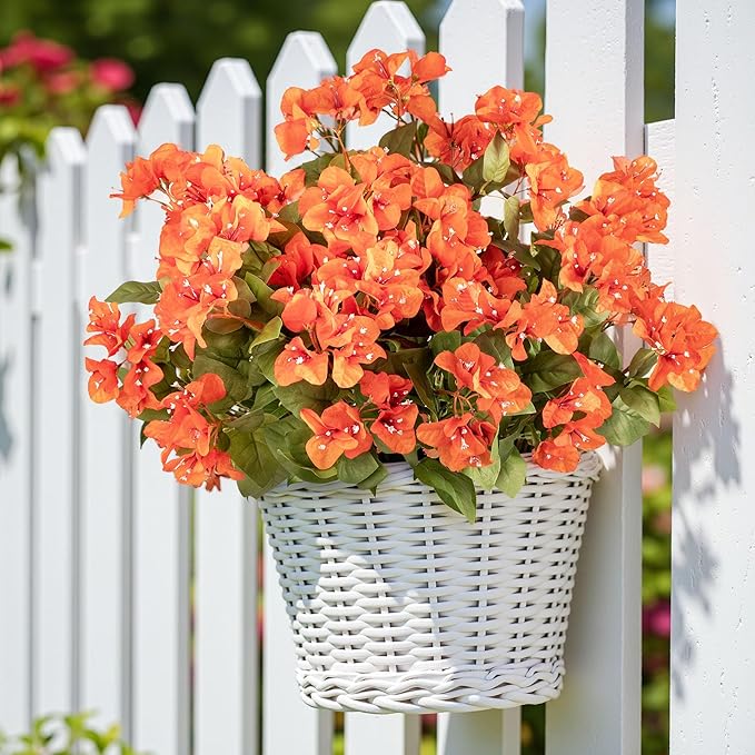 Bougainvillea Artificial Flowers Bougainvillea Outdoor Artificial Plants Faux Flowers with Stems Silk Flowers for Wedding Porch Living Garden Decor(4PCS,Orange)