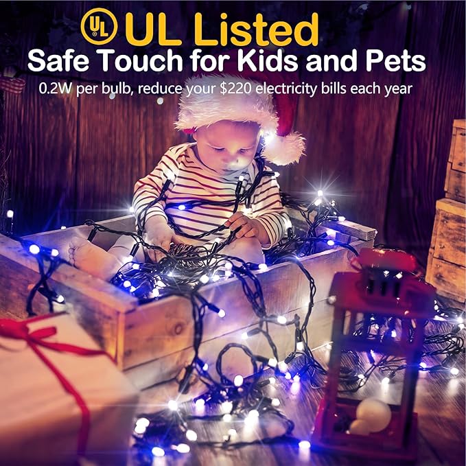 XURISEN 551FT 1400 LED Christmas Lights Outdoor Green Wire String Lights 8 Modes with Timer Memory Waterproof Fairy Light Plug in for Xmas Tree Wedding Yard Party Holiday Decorations(Blue+White)