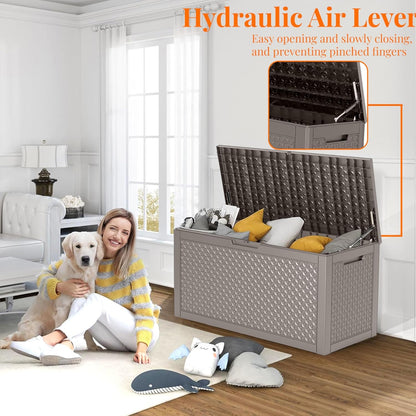 100 Gallon Outdoor Storage Box - Deck Box Waterproof Patio Furniture, Garden Tools, Cushions, Pool Accessories Outside Storage Resin Box