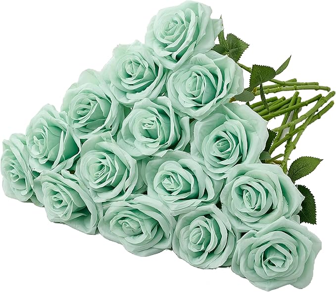 15pcs Fake Roses Artificial Silk Flowers Faux Rose Flower Long Stems Bouquet for Arrangement Wedding Centerpiece Party Home Kitchen Decor