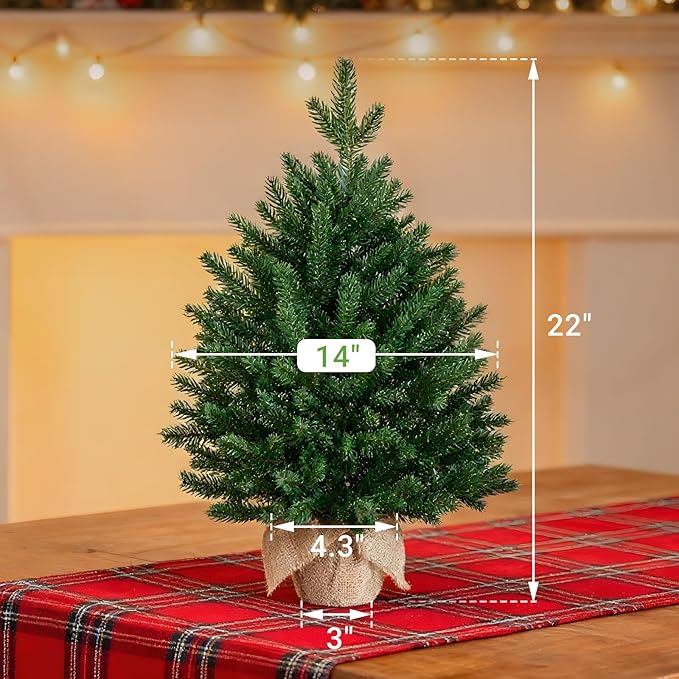 ELYKEN 22'' Mini Christmas Tree with LED Lights, Small Tabletop Artificial Christmas Xmas Holiday Party Decorations for Desk, Indoor Decor