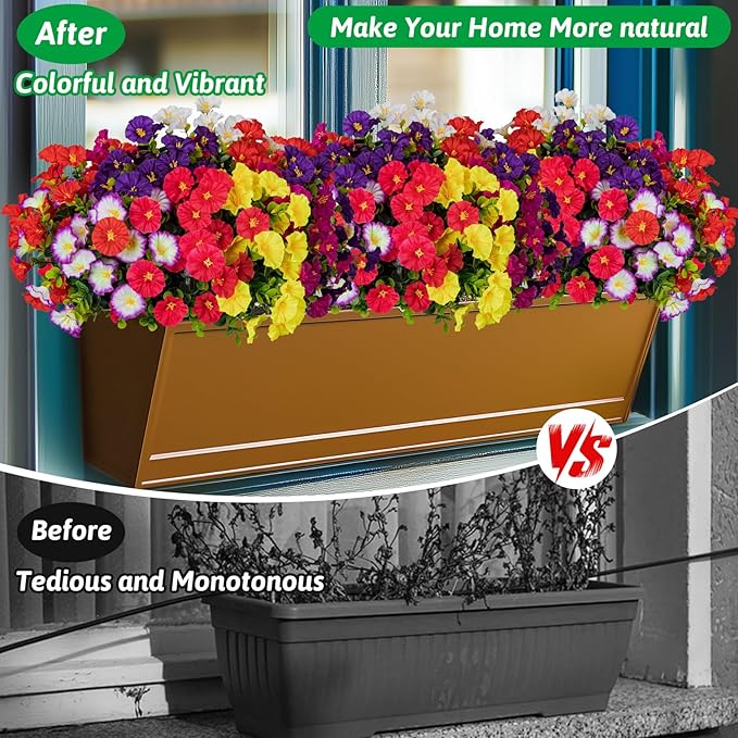 Lnoicy Artificial Flowers for Outdoor 14 Bundles Eucalyptus Fake Flowers for Planter,UV Resistant Fake Morning Glory for Home/Porch/Garden Decoration（7 Color）