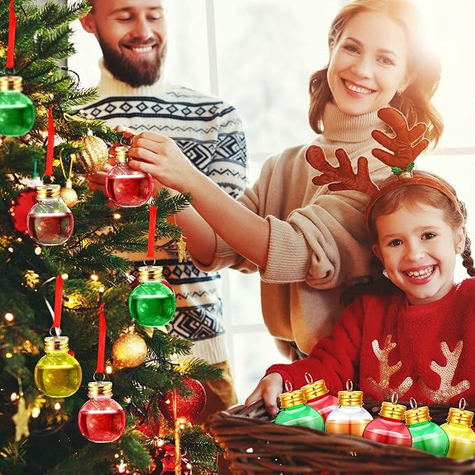 Patelai 18 Pcs Christmas Drink Balls Shot Glass Ornament Plastic Fillable Christmas Tree Ornaments Xmas Water Bottle Bulbs for Holiday Party Indoor Outdoor (Colorful)