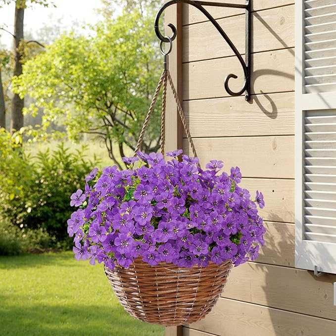 Lifewit Artificial Flowers for Outdoor Indoor, 12 Bundles Plastic Fake Flowers Daisy with Eucalyptus Leaves for Home Garden Decor, Porch, Window Box(Purple)