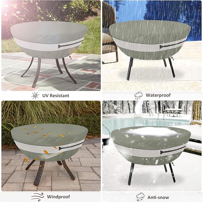 Round Patio Table Cover,Suitable for 42 Inch Diameter Patio Round Table,Waterproof Heavy Duty Round Outdoor Coffee Table Cover Grey Green