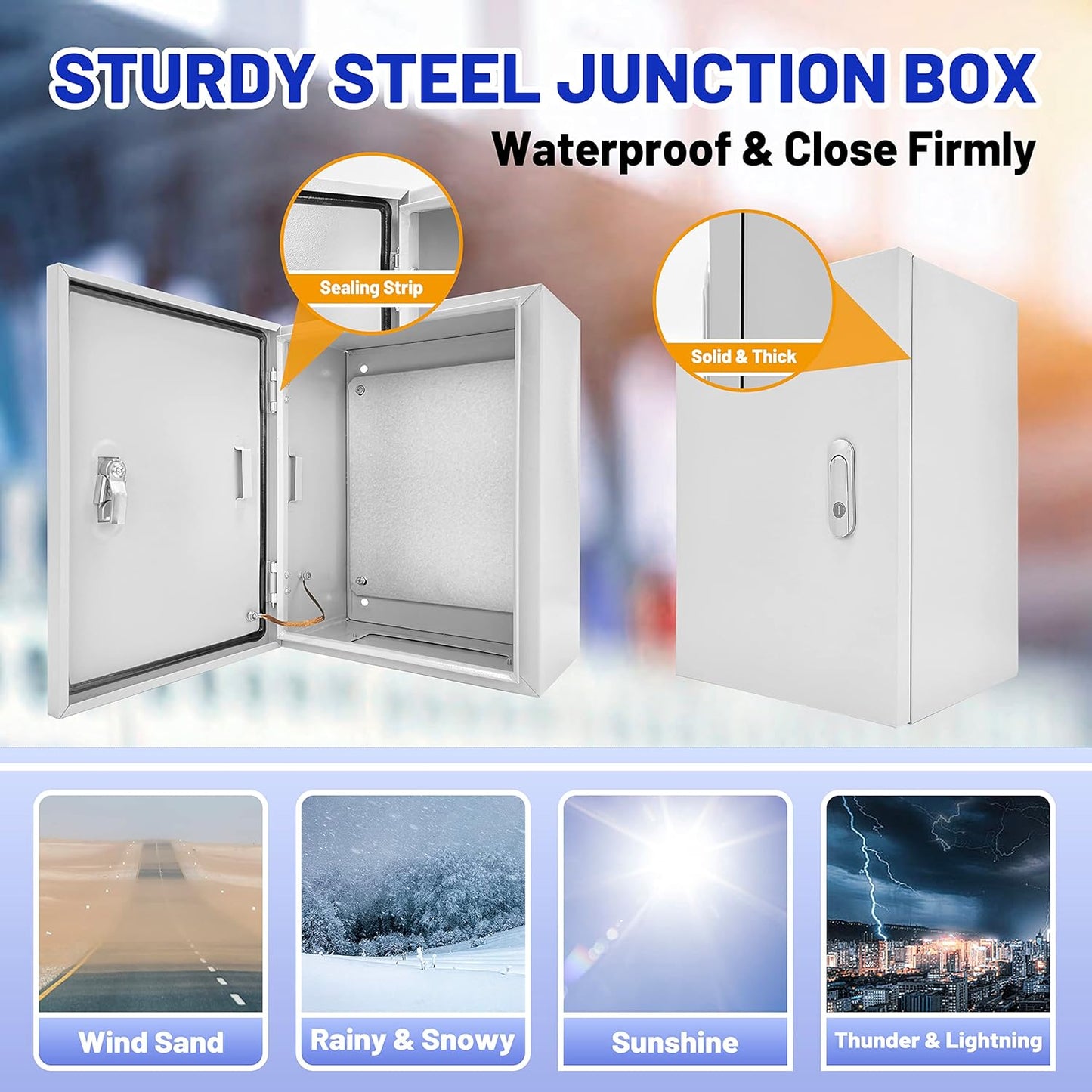 Outdoor Electrical Box 20 x 16x 8''D NEMA 4X Enclosure Steel Box, Waterproof & Dustproof Outdoor/Indoor Lockable Electrical Junction Box, with Mounting Plate