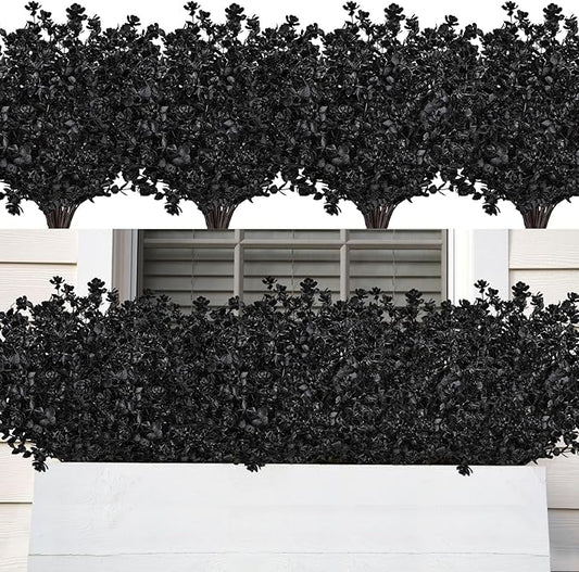 AmyHomie 16 Bundles Black Eucalyptus Artificial Flowers for Outdoor UV Resistant Faux Flowers No Fade Fake Plastic Plants Garden Porch Window Box Decorating