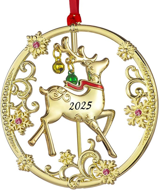 Christmas Tree - 2025 Rotation Reindeer Hanging Ornaments Pendant of Car Charm Holiday Keepsake Gift Home Decor (Reindeer Gold (2025))