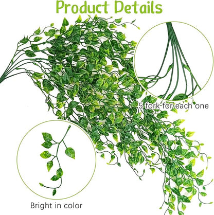 Hamiledyi Reptile Plants Tank Habitat Decorations 2 Pcs Artificial Leaves Habitat Decor with Suction Cup Fake Hanging Vines for Bearded Dragon, Leopard Gecko, Lizard, Chameleon, Snake