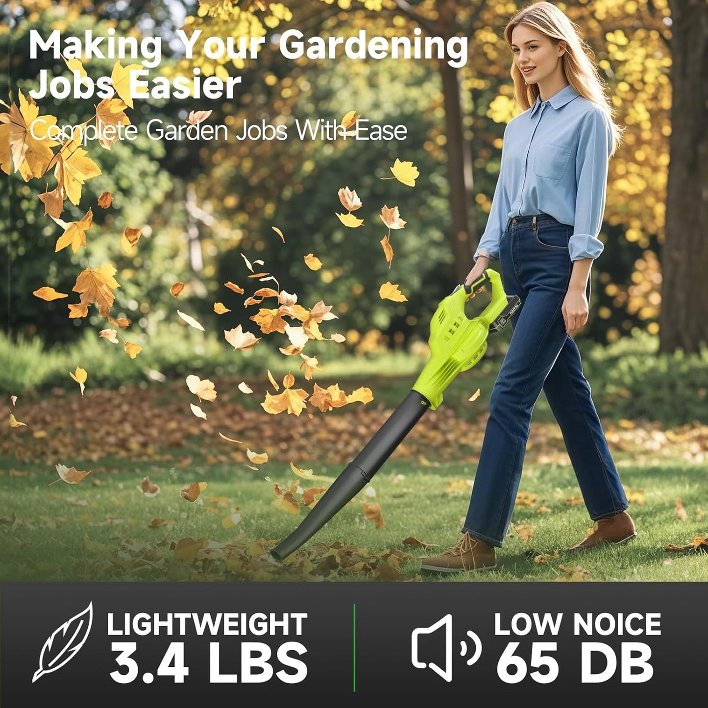Leaf Blower Cordless with 2X 4.0Ah Batteries and Charger, 60Mins Lasting 150MPH Cordless Blower, Powerful Electric Leaf Blowers for Lawn Care, Patio, Yard, Leaves, Grass and Snow