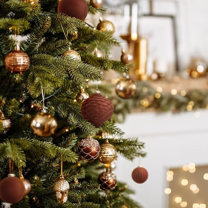 KI Store Velvet Christmas Balls 25pcs Flocked Christmas Tree Ornaments for Xmas Holiday Hanging Decor (Brown)