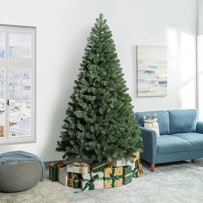 Naomi Home Lucille 7.5ft Artificial Christmas Tree – Full Body Unlit, Realistic Dense Lifelike PVC Pine Branches, 1,346 Tips, Hinged & Sturdy for Ornaments, Holiday Décor w/Stable Base