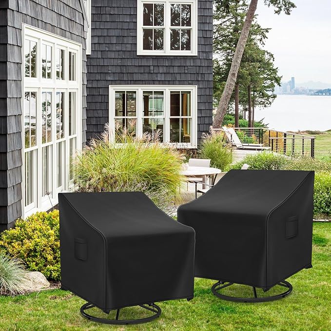 Outdoor Swivel Chair Covers Waterproof, Outdoor Rocking Chair Covers 2 Pack, Patio Chair Covers for Outdoor Furniture Fits up to 30W x 34D x 38.5H inches, Black