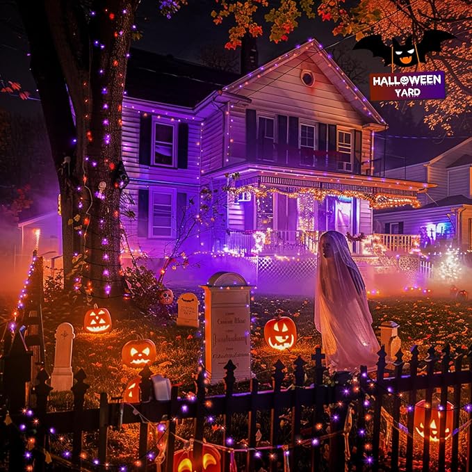 JMEXSUSS 800 LED Orange and Purple Halloween Lights, 272ft Halloween String Lights Outdoor Waterproof, 8 Modes Plug in Twinkle Light for Tree Party Decor
