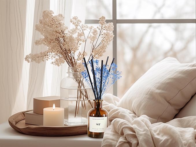 WEALD TRIBE Flower Reed Diffuser Set Ocean Mist & Sea Salt Scent for Bathroom Air Fresheners | 4.0 fl oz Essential Oils with Sticks Home Fragrance Defusers | House Bedroom Office Shelf Decor & Gift