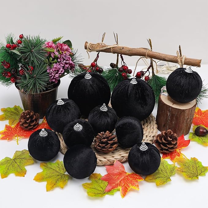 Gresorth 10 Pcs Black Velvet Christmas Ball Ornaments Velvet Balls Ornament for Christmas Tree Flocked Hanging Baubles Decor Birthday Party