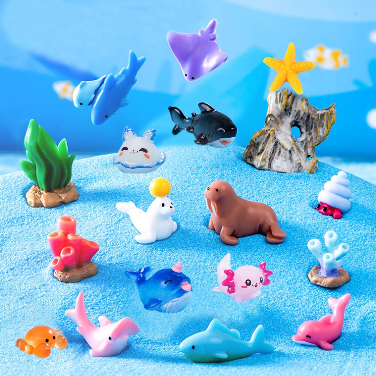45 Pcs Mini Ocean Resin Animals Marine Tiny Sea Animals Figures Miniature Figurines Micro Aquarium Ornaments Décor for DIY Fish Tank Fairy Garden Dollhouse Accessories