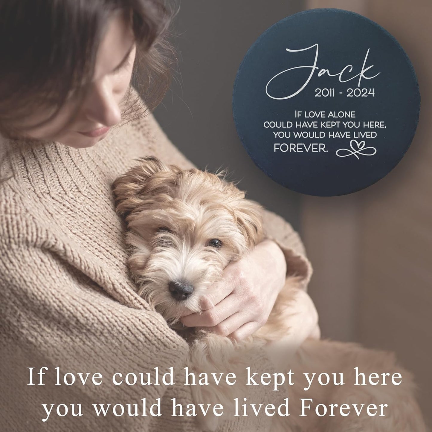 Personalized Pet Memorial Stone for Dogs and Cats | Custom Laser-Etched Weatherproof Garden Grave Marker | Natural Stone Bereavement Headstone Sympathy Gift | 4, 6, 10, or 12 Inch Heart or Circle Shape (A6)