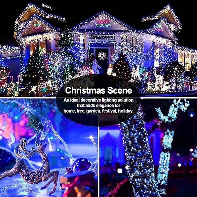 403 FT 1000 LED Christmas Lights Outdoor Decorations Super Long Fairy Lights Waterproof 8 Modes Timer Clear Wire String Lights for Outside House Tree Patio Yard Wedding Party Holiday-Blue&White