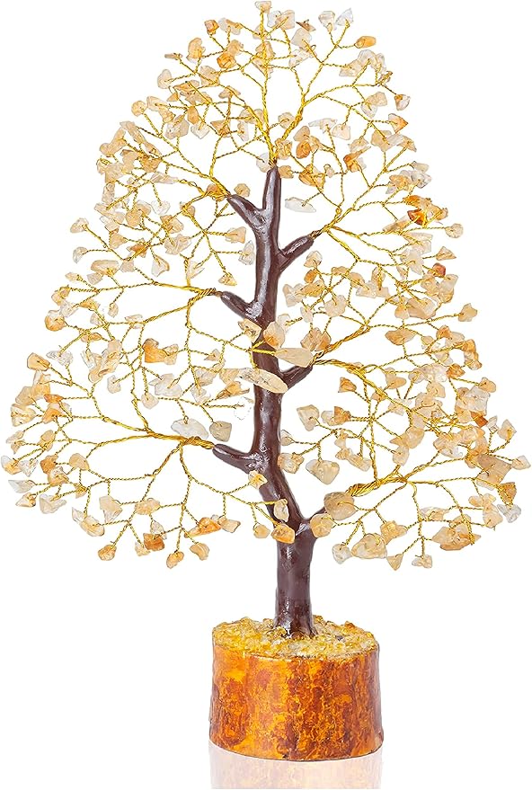 Crocon Citrine Gemstone Tree Feng Shui Figurine Money Bonsai Chakra Balancing Good Luck Prosperity Reiki Healing Crystals Decoration Ornament Sculpture Table Decor Gift Size 10-12"""