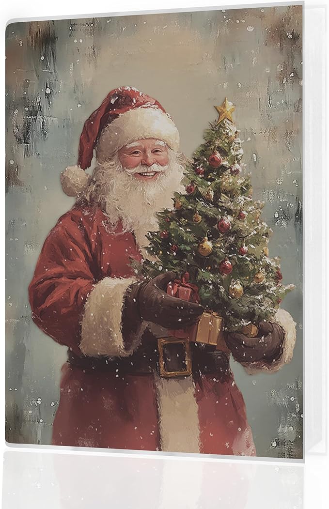 Christmas Photo Albums 4x6 Pictures, Vintage Christmas Santa Claus Holding Xmas Tree Small Memory Photo Album Book for Baby Family Graduation Wedding Travel Vacation
