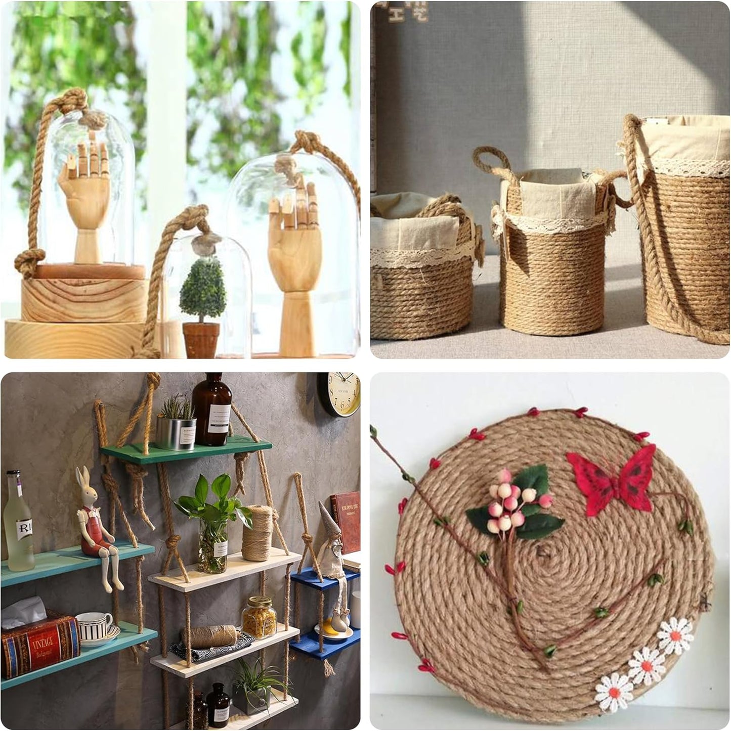 Natural Jute Twine 656ft 5mm,3Ply Twisted Thick Twine Rope Strong Jute String Roll for Crafts Gift Wrapping Gardening Home Decor Bundling Cat Scratching Post