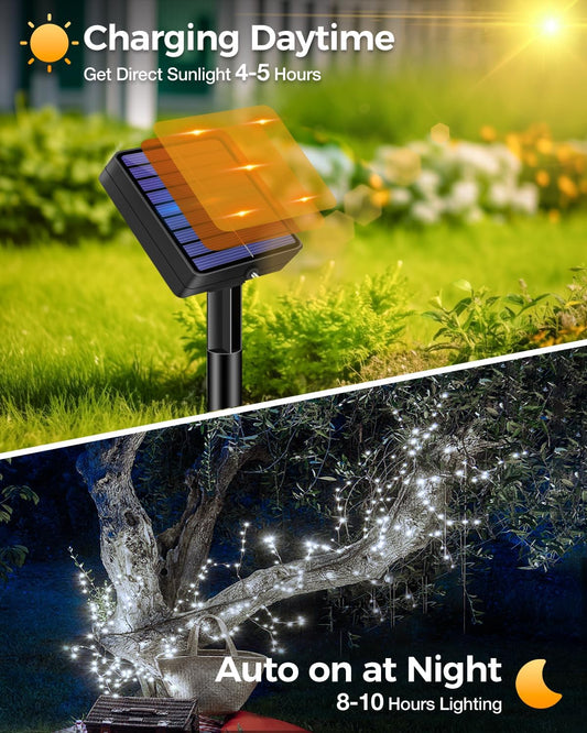 3 Pack Solar Fairy Lights for Outside Waterproof, 49FT/15M 150LED Solar String Light Outdoor 8 Modes Solar Twinkle Lights for Garden Yard Christmas Tree Wedding Party Decor, Cool White