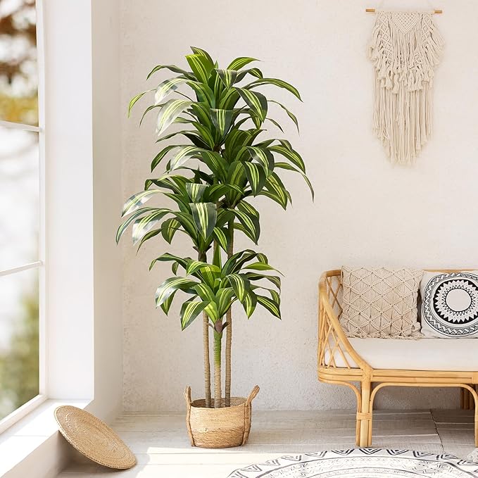 Artificial Dracaena Tree 6FT Tall Fake Tree - Faux Indoor Plant with UV Resistant Potted Design - Realistic Large Artificial Plants for Home Living Room Office Decor Indoor
