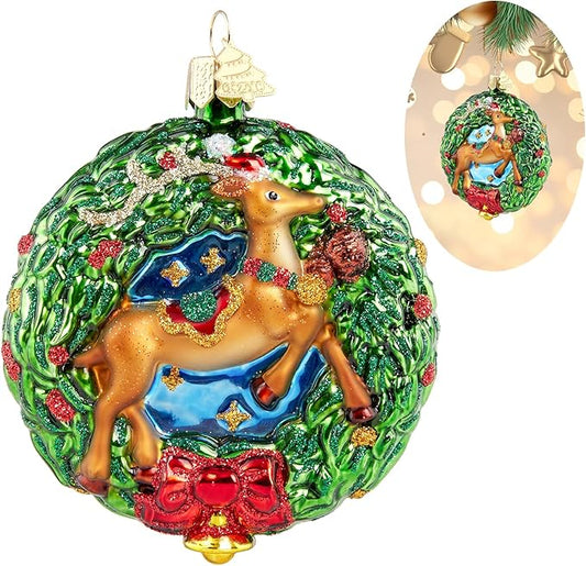 Reindeer Christmas Tree Ornaments,Blown Glass Christmas Ornaments, Wreath Collection Hanging Ornaments,Glass Home Decorations for Animal Lovers Holiday Party Daily Gifts