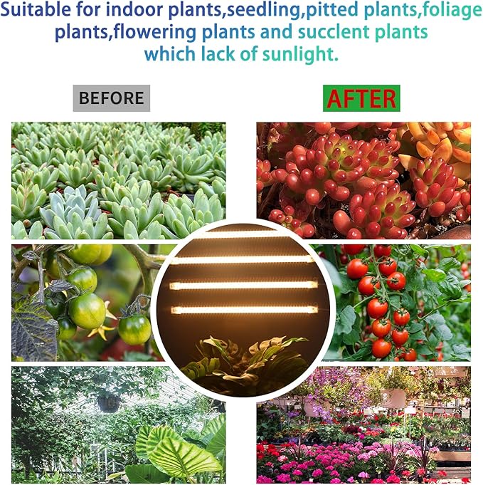 Grow Light Two Heads, Strip Growing lamp, Full Spectrum Grow Light Strips for Indoor Plants with Auto ON/Off Timer & 4 Dimmable Levels, Led Grow Lamp for Green House Hydroponics Succulent