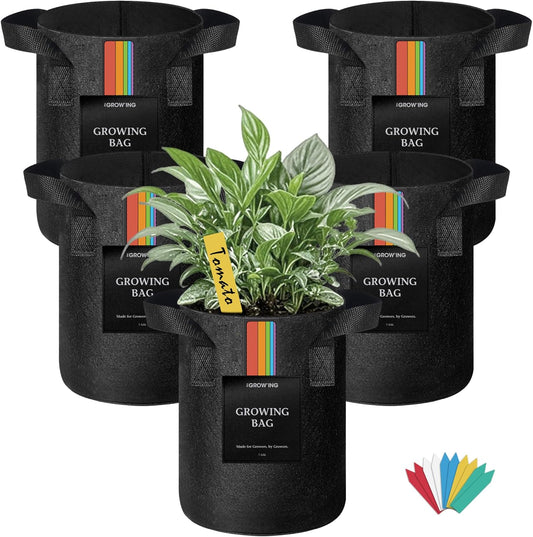 The Growing 5 Pack 1 Gallon Fabric Grow Bags，Thickened Aeration Nonwoven Fabric Plant Pots with Durable Handles,Heavy Duty 300G Planter Pot for Tomato, Fruits, Vegetables and Flowers, Black