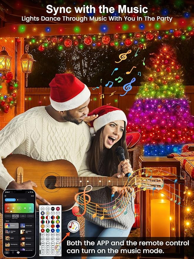 Smart Color Changing Christmas Lights with Remote & App Control, 198FT 600 LED RGB String Lights with Timer, Music Sync Multiple Modes Twinkle Christmas Tree Light Waterproof Indoor Outdoor Xmas Decor