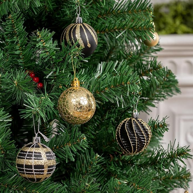 100ct Christmas Ball Ornaments Set, Black and Gold Shatterproof Hand-Painted Hanging Baubles Decoration Bulk for Xmas Tree, Wreath, Garland, Home Holiday Decor