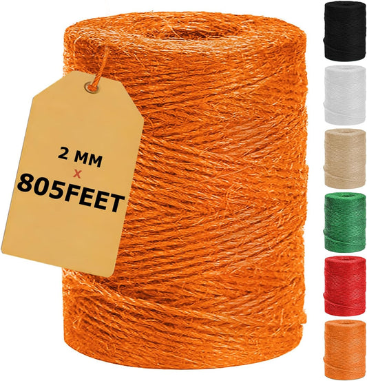 Vanhench 805FT Orange Twine String, Colored Natural Jute Twine String Rope Cord for Christmas Crochet Knitting Macrame, Arts & Crafts, Gift Wrapping, Wedding Décor, Art Decoration Packing (Orange)
